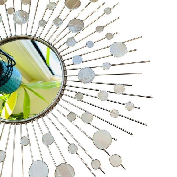 SUNBURST MIRROR silver w/ capiz shells - read - Picture 4 of 13